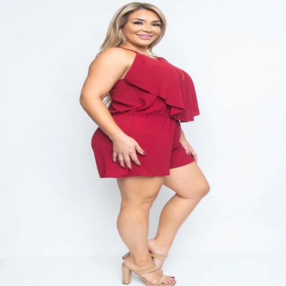 Classy Plus Size Burgundy Romper - Picture 2 of 6